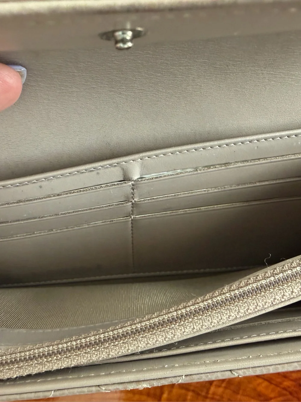 CHANEL Quilted Long Wallet in Taupe Gray with CC Logo
